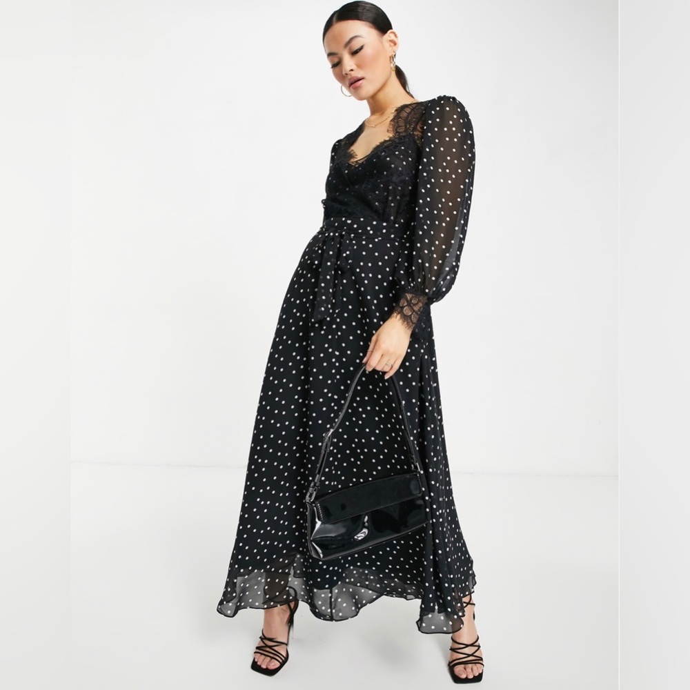 ASOS Design Black Polka Dot Midi Dress